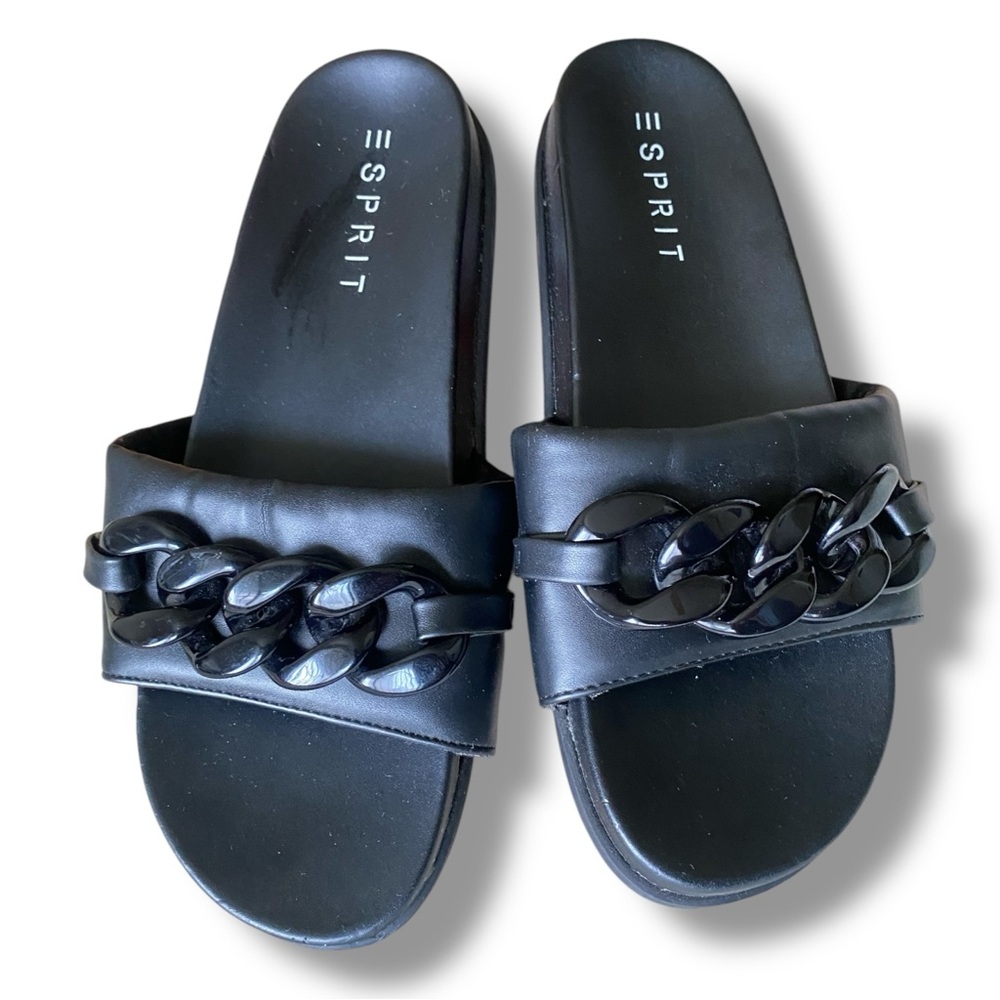 Esprit Della Black Chain Slide Sandals 8 Resort Vacation Footwear Elevated